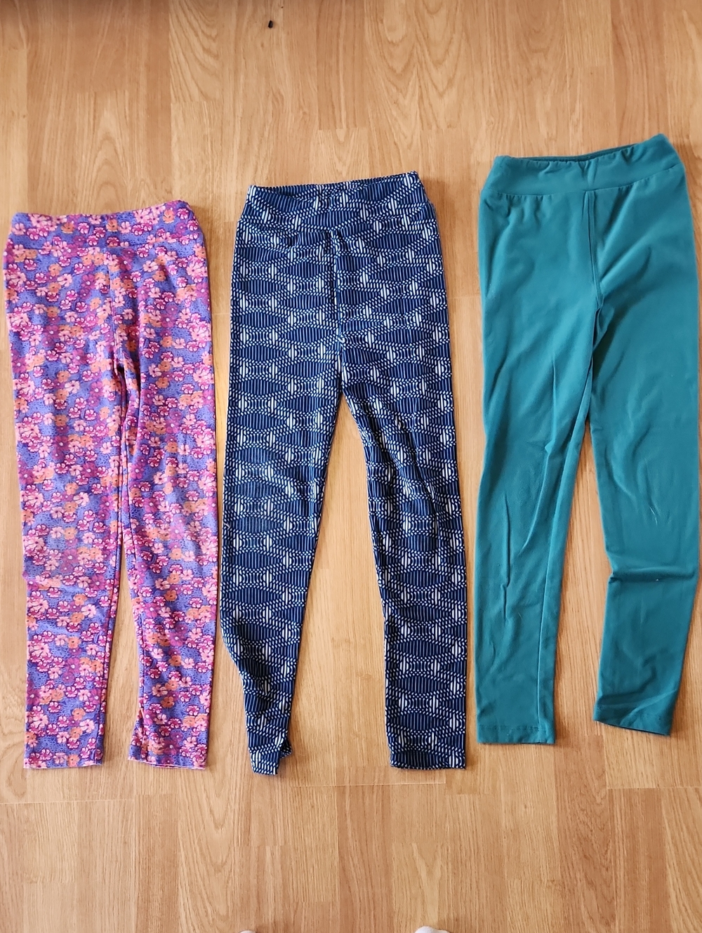 Kids Floral Pink Leggings, Navy Patterned Leggings & Teal Leggings - Multipack